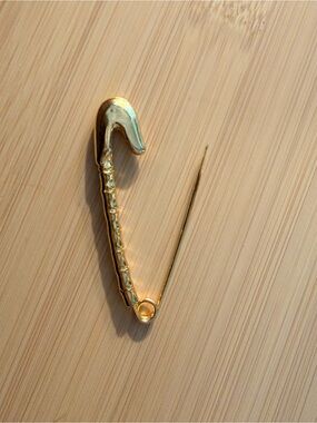 Vintage mcm Gold plated Bamboo Style Safety Pin Brooch Minimalist Lapel Pin